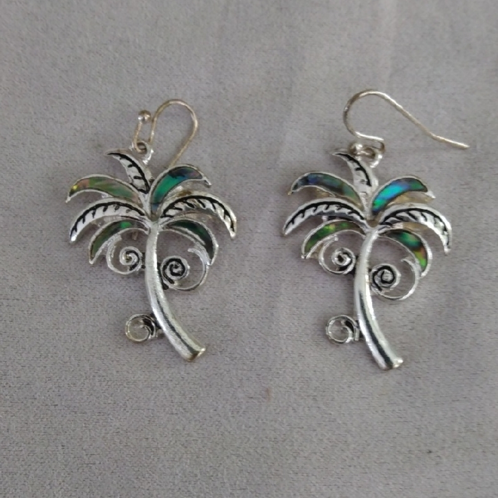Silver and Blue Palm Tree Dangle Earrings